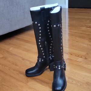 New Without Box. Nine West Black Knee High Boots With Silver Tone Grommets